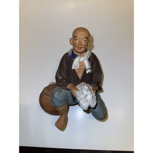 Vintage HAKATA Urasaki Dolls ~ Fisherman Figurine with Basket & Squid ~ VGUC